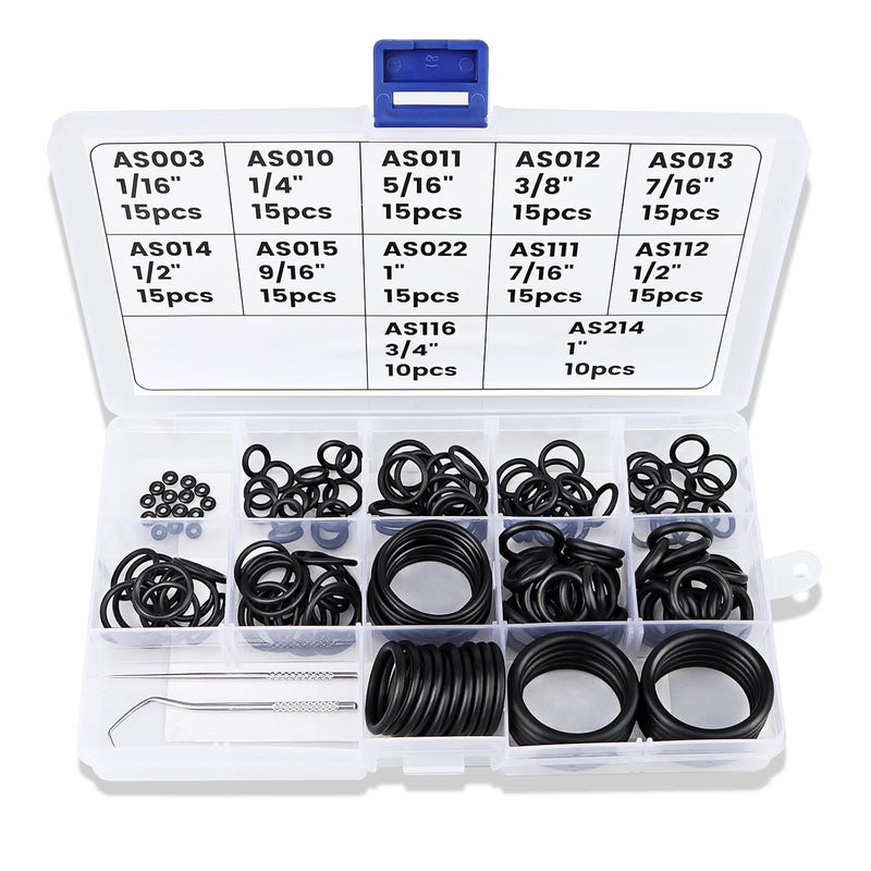 Dawitrly Scuba O Ring Kit 170 Pcs, FKM90 Scuba Diving O Rings with 2 Stainless Steel O-Ring Pick Set for Accurate Selection, Removal and Replacement for Dive Hose Diving Tank Scuba Gear - Image 1
